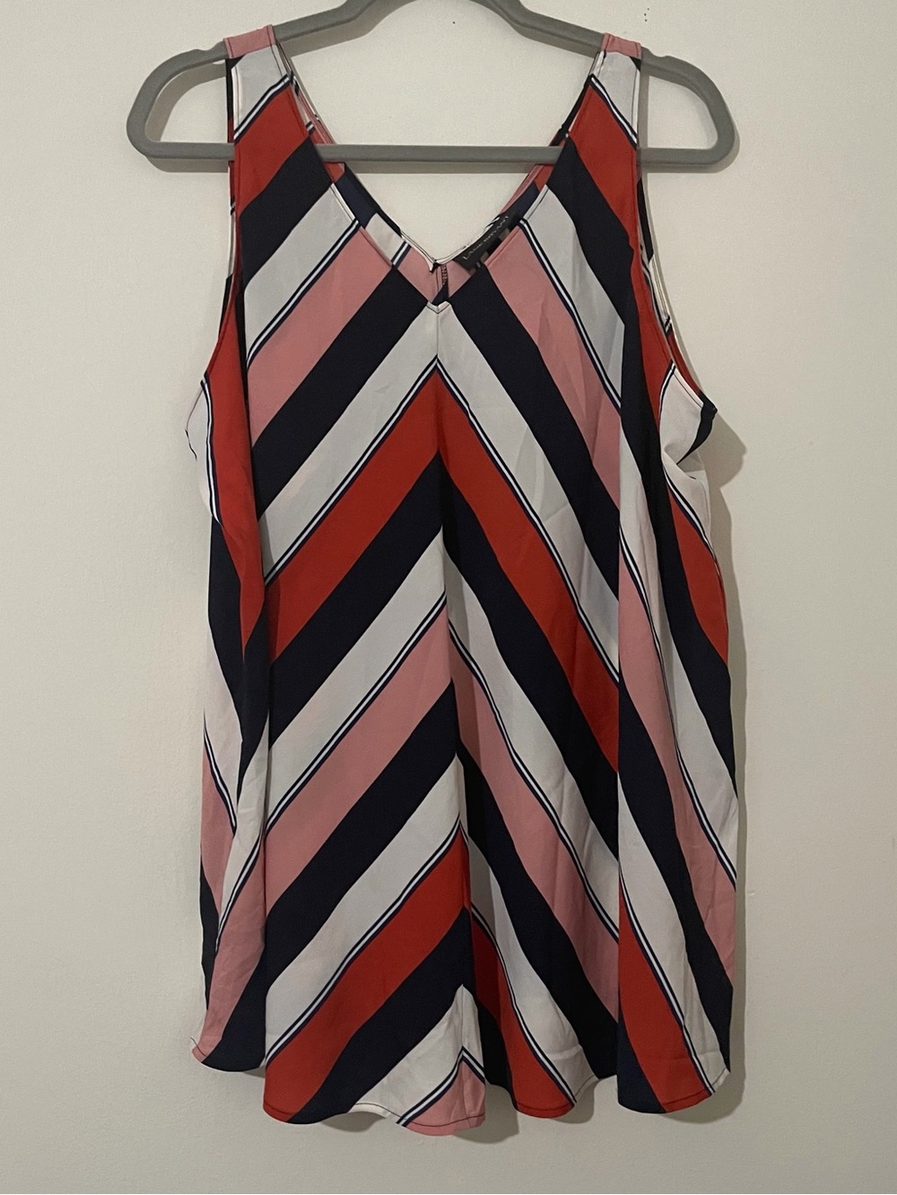 Lane Bryant Striped Sleeveless V-Neck Tank — Navy, Red, Blush & White Size 18